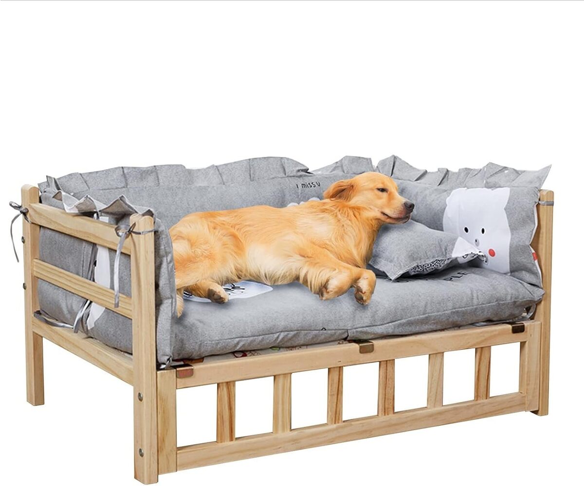 test du lit surélevé en bois pour chien : confort et design