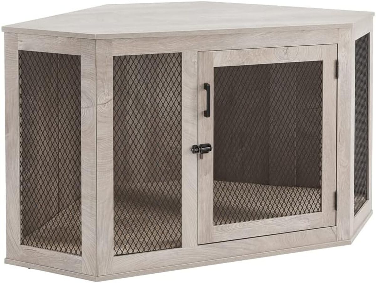 Test : niche d'angle unipaws en bois avec coussin gris taille M