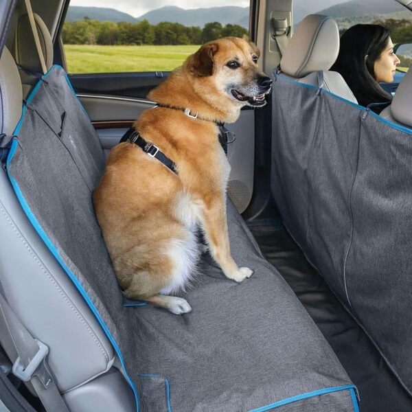 Kurgo Hamac de Voiture de Banquette arrière complète Coast to Coast Heather pour Chien, Housse de Protection Hydrofuge, étanche, Largeur 140 cm, Gris