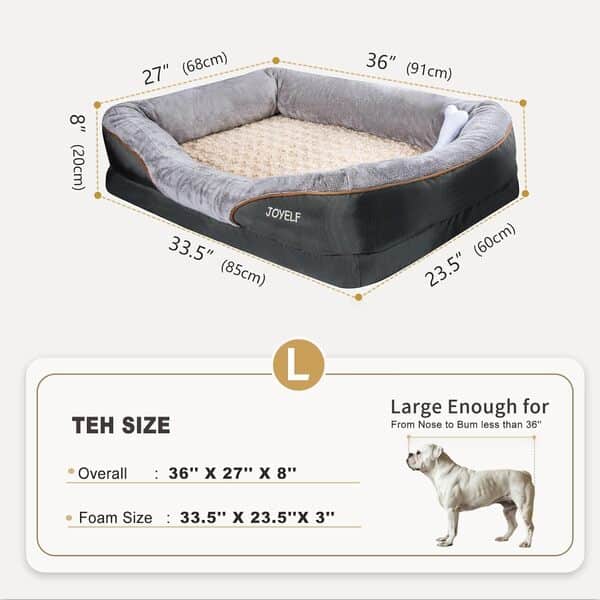JOYELF lit de Chien orthopédique Grand lit pour Animal de Compagnie en Mousse à mémoire avec Housse Lavable Amovible et Jouet grinçant comme Cadeau
