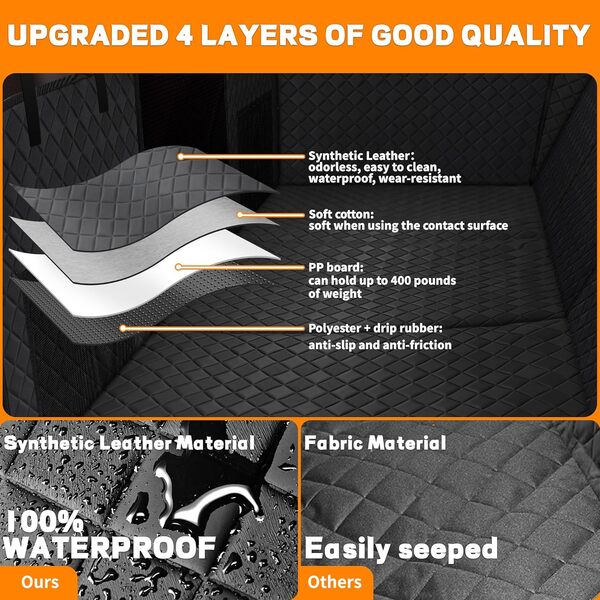 EULANT Housse de Siège D'auto pour Chien avec Fond Dur, Protection Coffre Voiture Chien,Etanche Siège Arrière de Voiture,Résistant aux Rayures,Large et Antidérapant,Grande Capacité de Charge 200KG