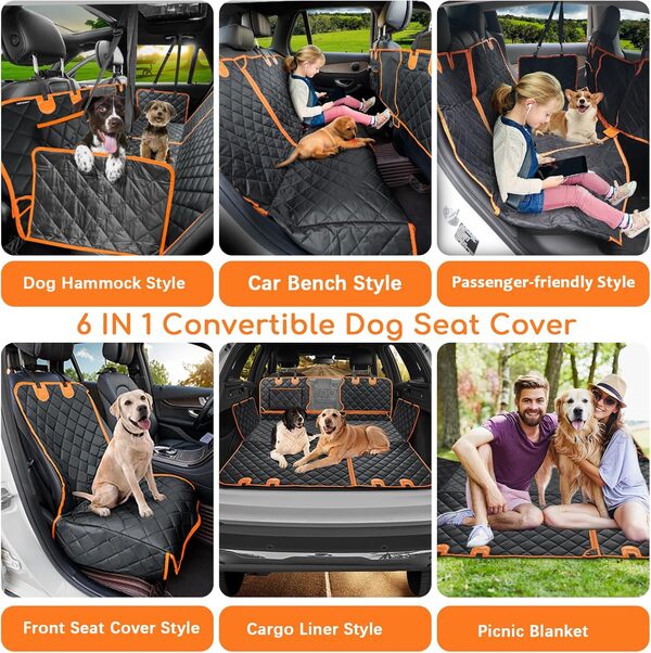 URPOWER Housse de siège de Voiture 6 en 1 pour siège arrière, Division 60/40, hamac de Voiture imperméable pour Chien avec fenêtre en Maille, Protection antidérapante pour siège arrière pour Voitures