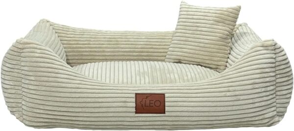 Leo4dog Lit pour Chien en Velours côtelé, Housse Lavable pour Petits, Moyens et Grands Chiens, Coussin pour Chien, canapé, Panier pour Chien (Beige, L 100x80)