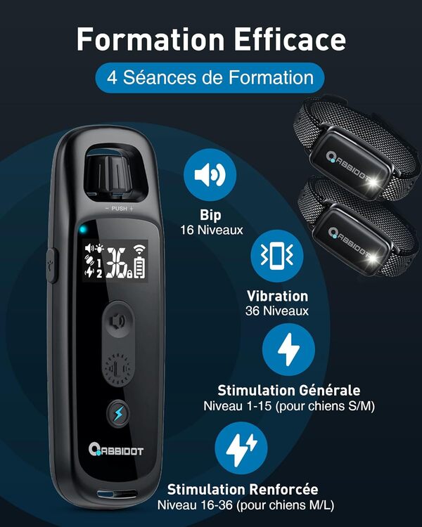ABBIDOT Collier de Dressage pour Chien pour 2 Chiens - Veilleuse Mise à Jour 2024 et 4 Modes de Dressage, Rechargeable Collier Electrique pour Chien, IPX7 étanche pour Petits et Grands Chiens(6-55 kg)