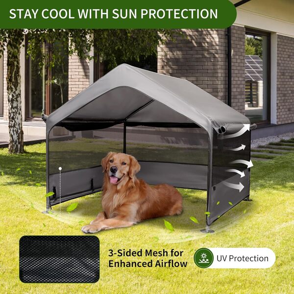 Summertrail Niche d'extérieur extra large pour chien, tente d'extérieur pour grand chien, abri pour grand chien, abri pour chien avec fenêtres en maille respirante à trois côtés, housse de pluie pour