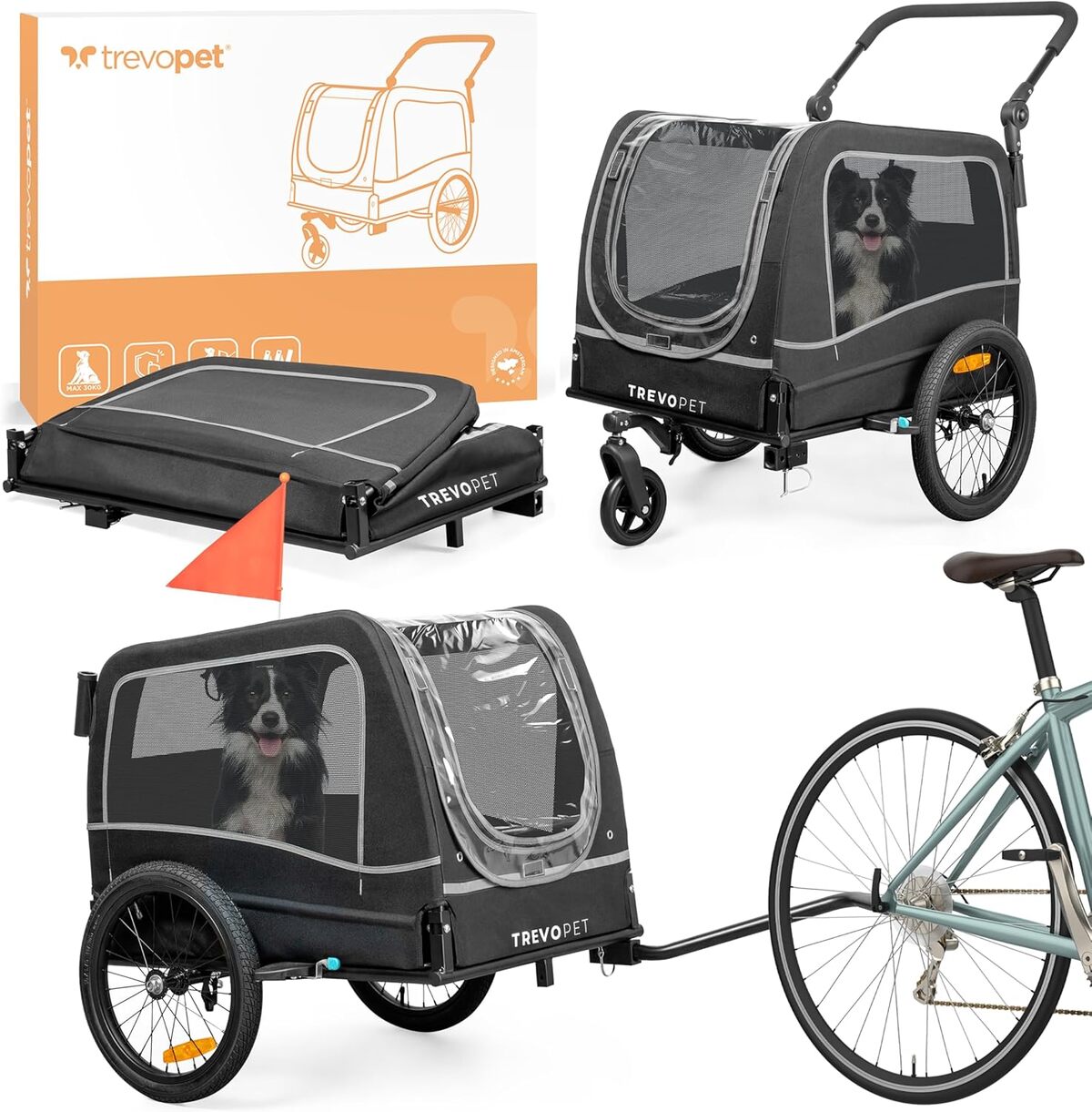 Test TrevoPet® Remorque Vélo Chien 2-en-1 pliable