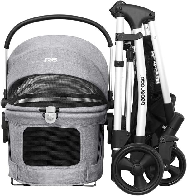 Poussette pour chien et chat - Avec fonction pliante - Pour chiens, chats et autres petits animaux de compagnie - Gris - 73 x 55 x 100 cm - 15 kg