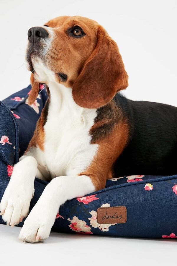 Grand lit pour Chien en Toile Super Douce Lavable en Machine pour Chien Motif Floral Bleu Marine 80 cm