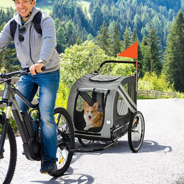 PawHut Remorque à vélo pour Chien Convertible Jogger 2 en 1 pour Animaux avec Drapeau réflecteurs