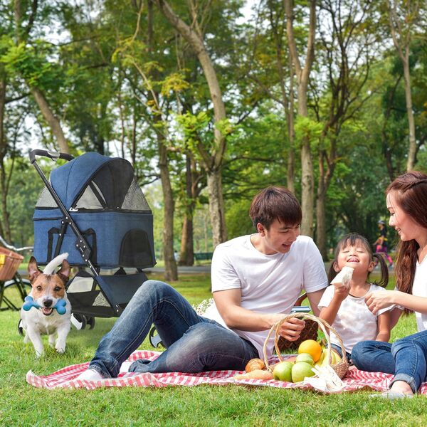 Critter Sitters Poussette pour animaux domestiques avec panier de rangement, transport unique pour animaux jusqu'à 15 kg, 4 roues, voyage et transport pour chats, petits chiens, bleu