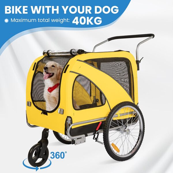Sepnine & Leonpets 10202 Chariot pour chien 2 en 1 Grande remorque de vélo et jogging Jaune