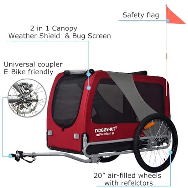 Découvrez notre évaluation détaillée de la remorque vélo Doggyhut Premium XL, idéale pour transporter votre chien de 45 kg. Confort, sécurité et praticité au quotidien garantis