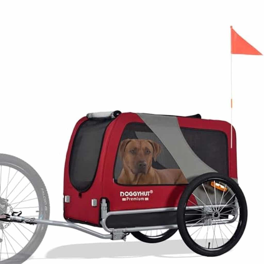Test : remorque vélo Doggyhut Premium XL pour chiens 45 kg rouge