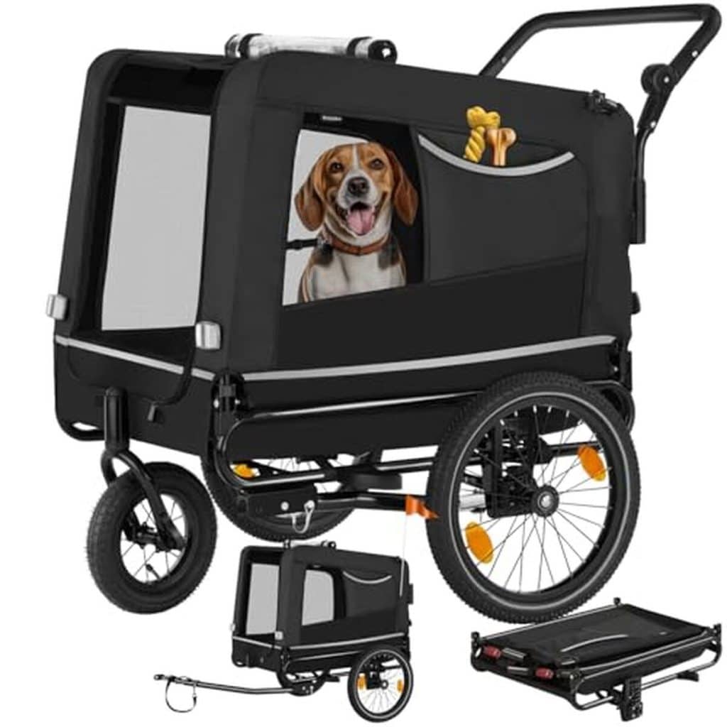 Test de la remorque vélo pour chien tectake 3 en 1 pliable