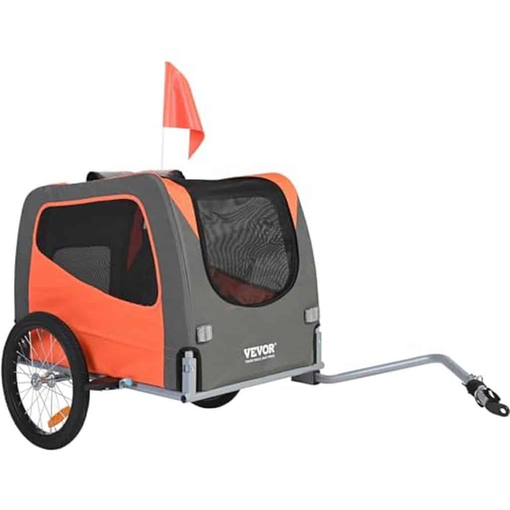 Test : remorque vélo chien Vevor 30 kg orange/gris, pliable et pratique