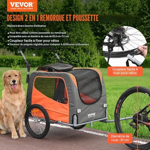 Découvrez notre test complet de la remorque vélo chien VEVOR pliable 2en1 30 kg : caractéristiques, avantages, inconvénients et avis d'utilisation. 